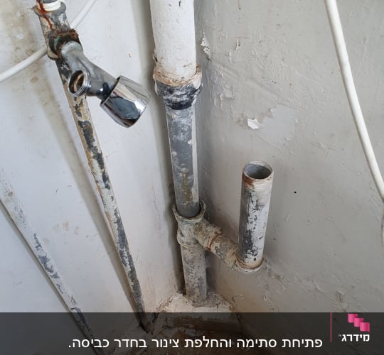 צינורות מתכת ישנים עם חלודה על קיר
